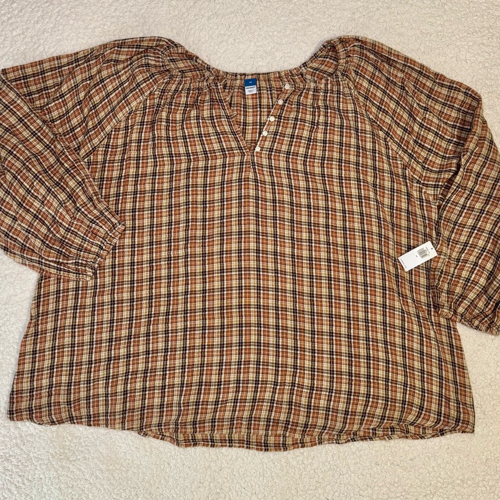 Old Navy Plaid Poet Blouse in Brown and Tan